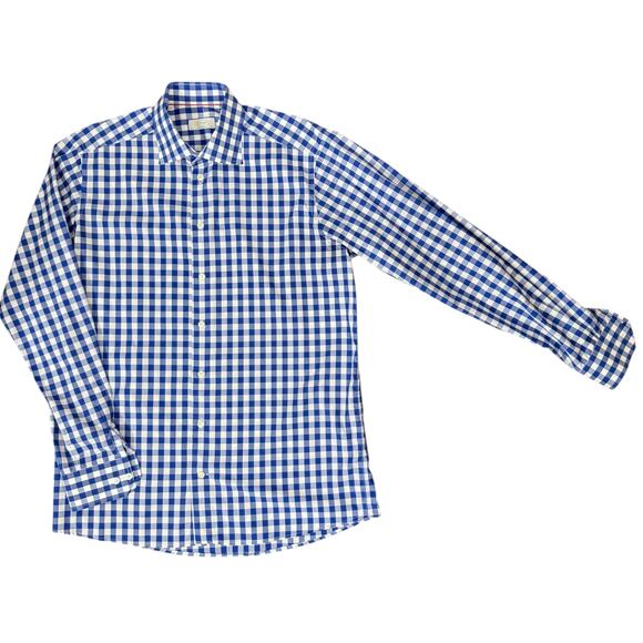 Eton Contemporary Mens Size 42/16.5 Long Sleeve Checkered Button Down Blue White - Picture 2 of 11